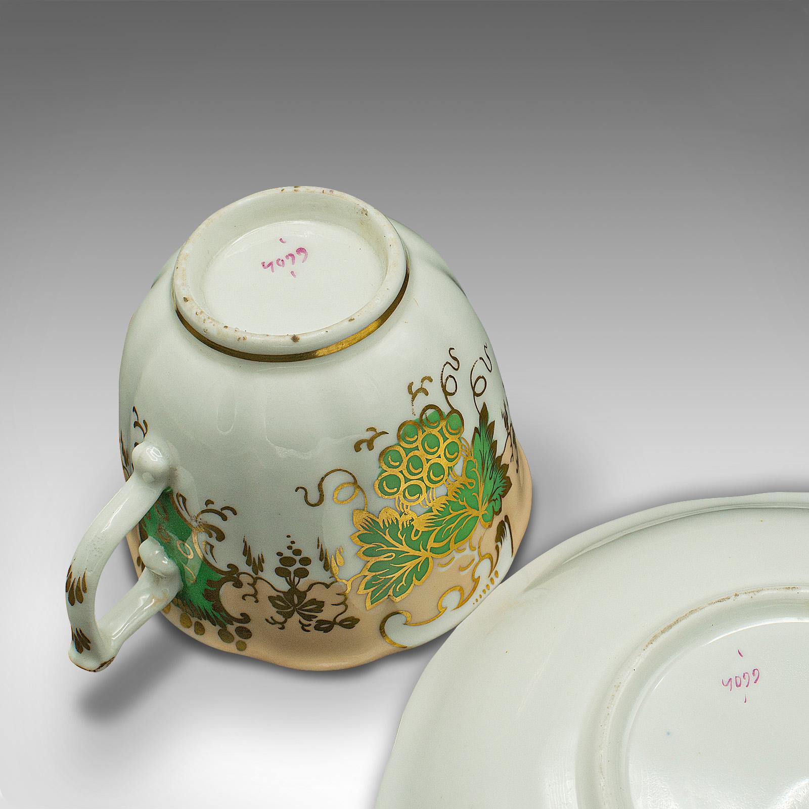 Set Of 4 Antique Tea Cups, English, Ceramic, Decorative, Cup, Saucer, Victorian For Sale 2