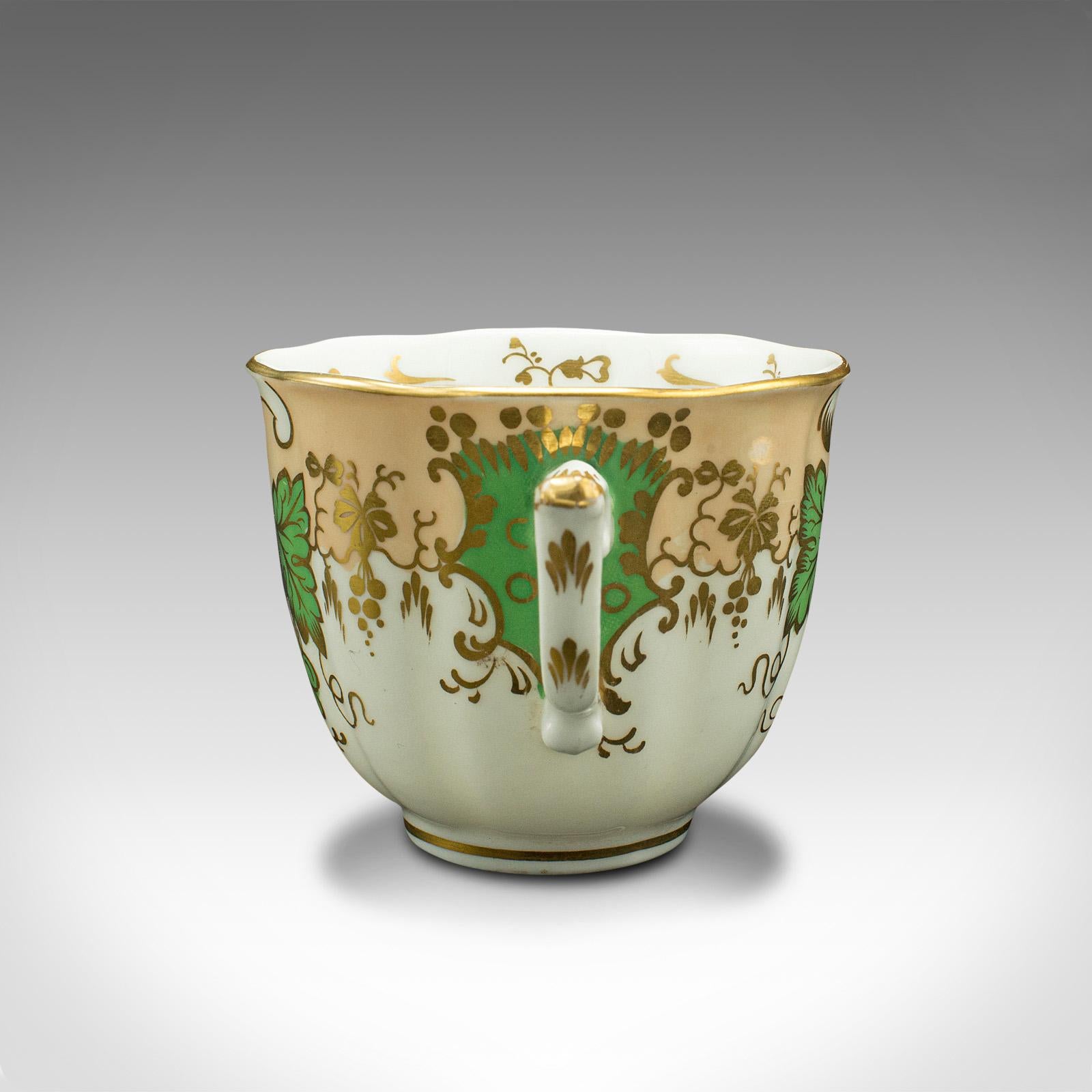 British Set Of 4 Antique Tea Cups, English, Ceramic, Decorative, Cup, Saucer, Victorian For Sale