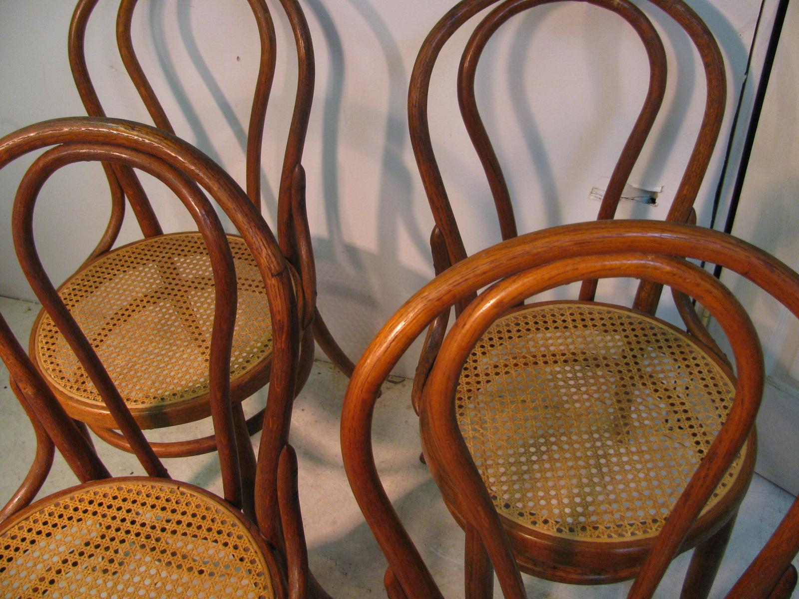 European Pair Of Antique Thonet Bentwood Dining Chairs with Caned Seats