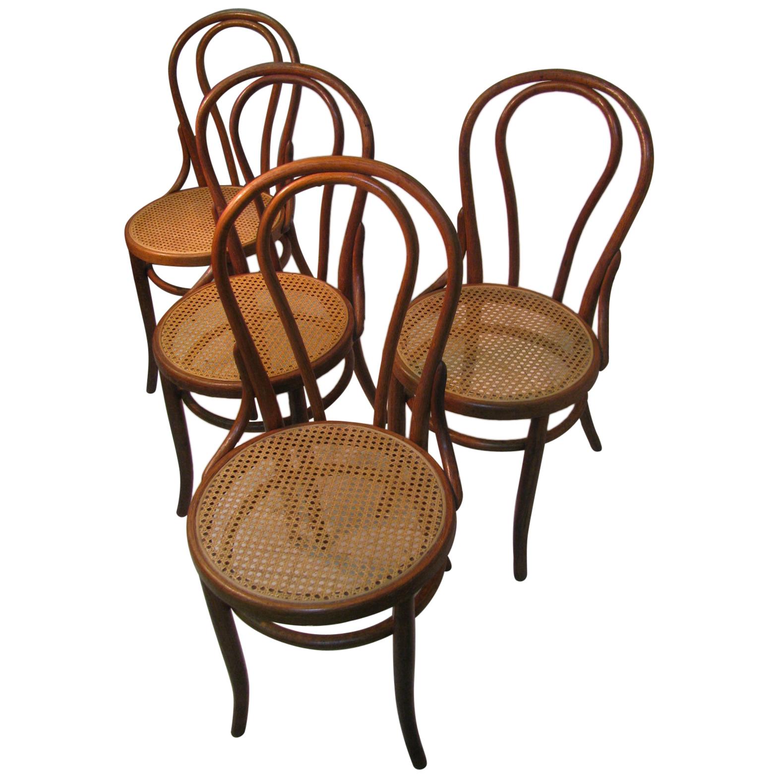 Pair Of Antique Thonet Bentwood Dining Chairs with Caned Seats