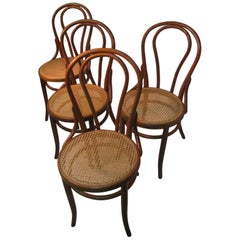 Pair Of Antique Thonet Bentwood Dining Chairs with Caned Seats