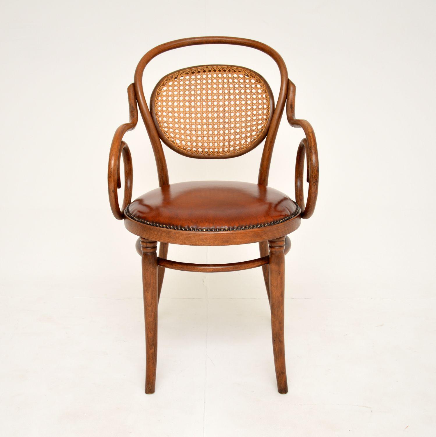 20th Century Set of 4 Antique Thonet Bentwood & Leather Dining Chairs