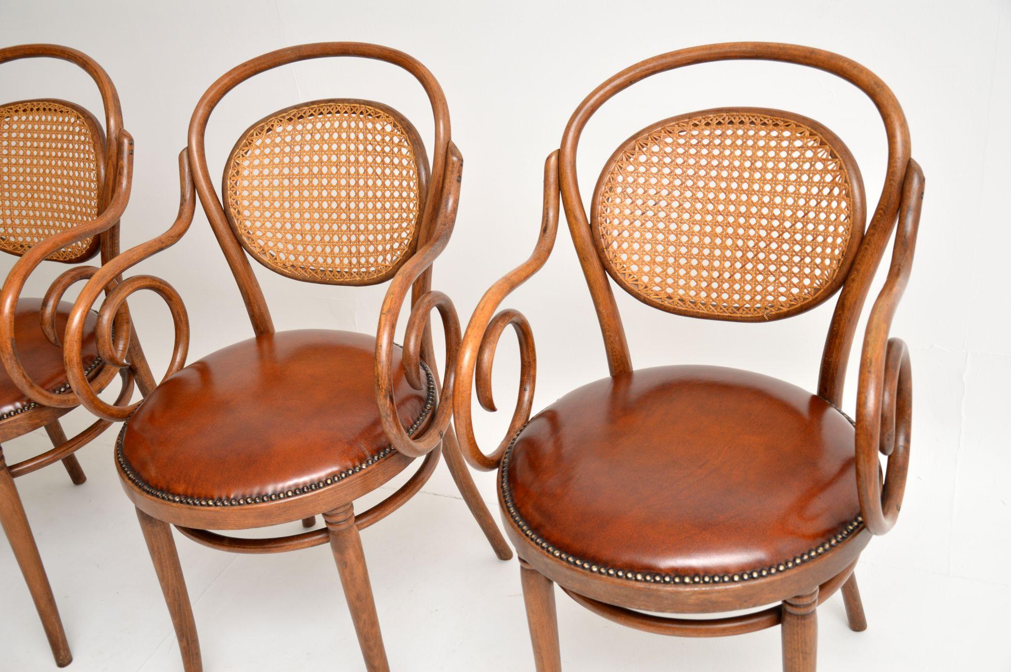 Set of 4 Antique Thonet Bentwood & Leather Dining Chairs 2