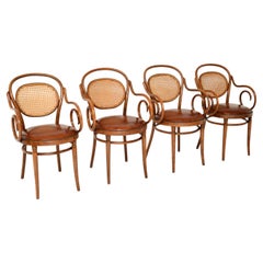 Set of 4 Antique Thonet Bentwood & Leather Dining Chairs