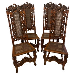 Set of 4 Antique Victorian Quality Carved Walnut Dining Chairs