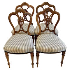 Set of 4 Antique Victorian Quality Walnut Dining Chairs