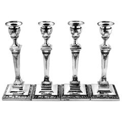 Set of 4 Antique Victorian Sterling Silver Candlesticks, 1888