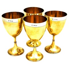 Set of 4 Antique Victorian Sterling Silver Parcel Gilt Goblets 1869 Wine Glasses