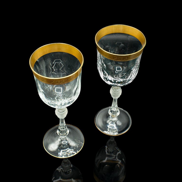 Cut Crystal Wine Glasses with Gilt Edge-Set of Four For Sale at 1stDibs