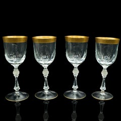 Set of 4 Antique Wine Glasses, French, Gilt, Decorative, Stem Glass, Art Deco