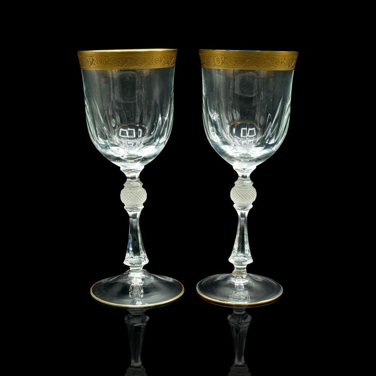 Set of 4 Antique Wine Glasses, French, Gilt, Decorative, Stem Glass, Art Deco For Sale at 1stDibs