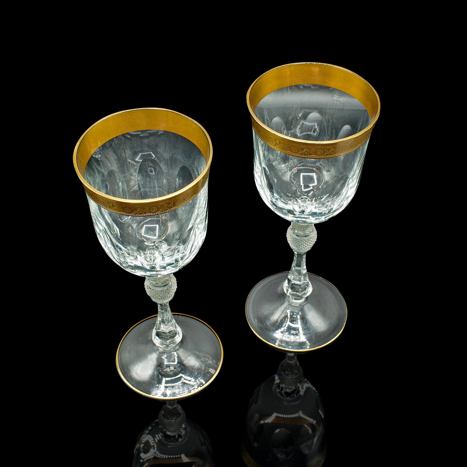 Set of 4 Antique Wine Glasses, French, Gilt, Decorative, Stem Glass, Art Deco For Sale 2