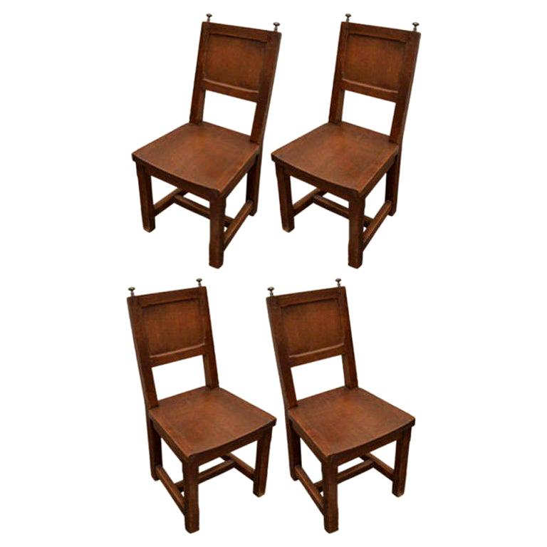 Set of 4 Antique Wood Dining Chairs with Silver Finials, France, 19th Century For Sale