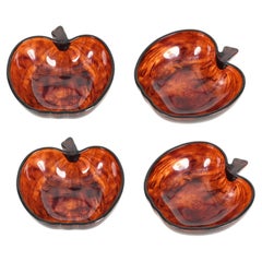 Set of 4 Apple-Shaped Tortoiseshell Lucite Vide-Poche Bowls, Italy 1970s