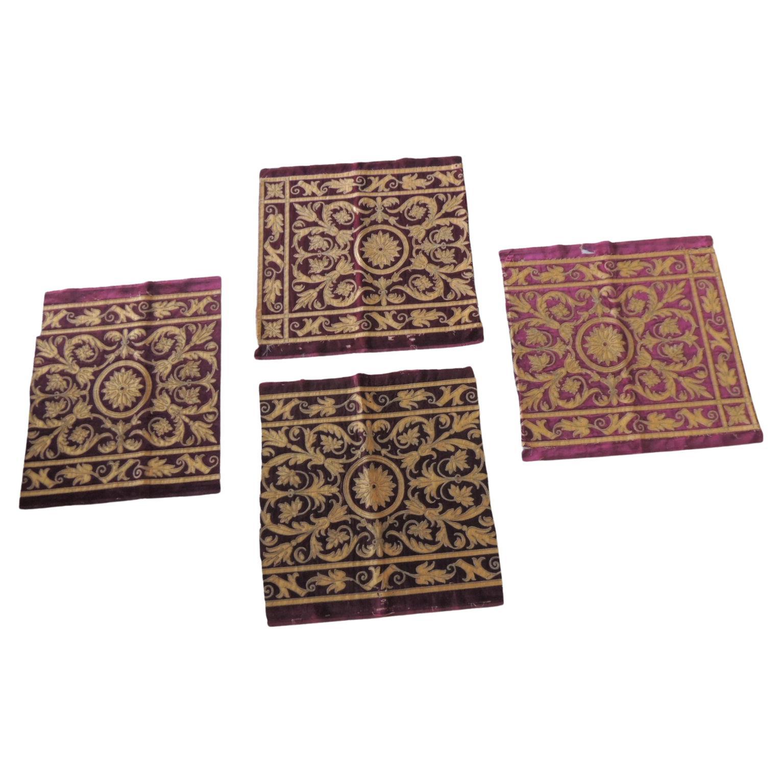 Set of '4' Applique Gold and Burgundy Velvet Textiles For Sale