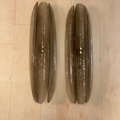 Set of 4 appliques fumé Murano Glass Leaf wall sconces