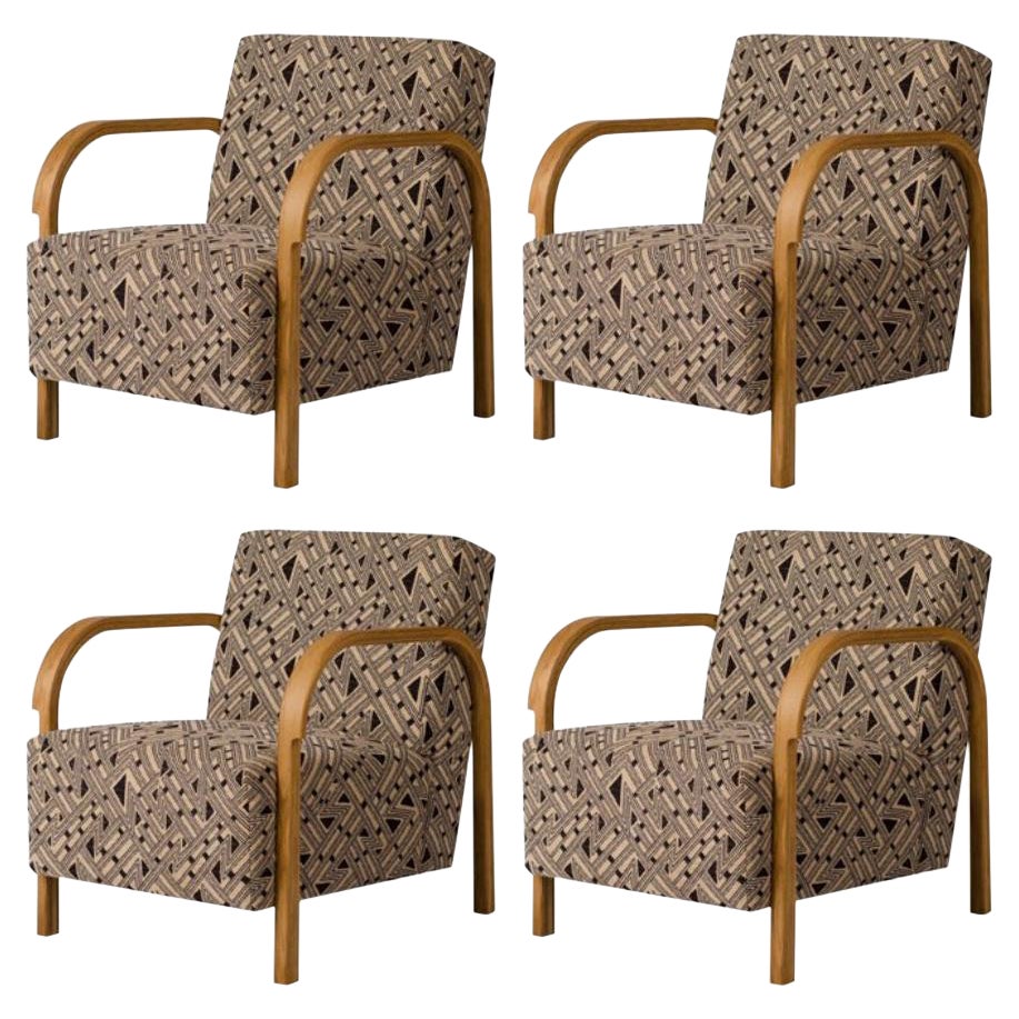 Ensemble de 4 chaises longues arquées en chêne et Kongaline & Seafoam par Mazo Design en vente