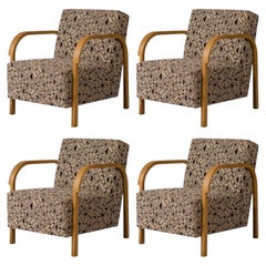 Set of 4 Arch Lounge Chairs in Oak and Kongaline & Seafoam by Mazo Design