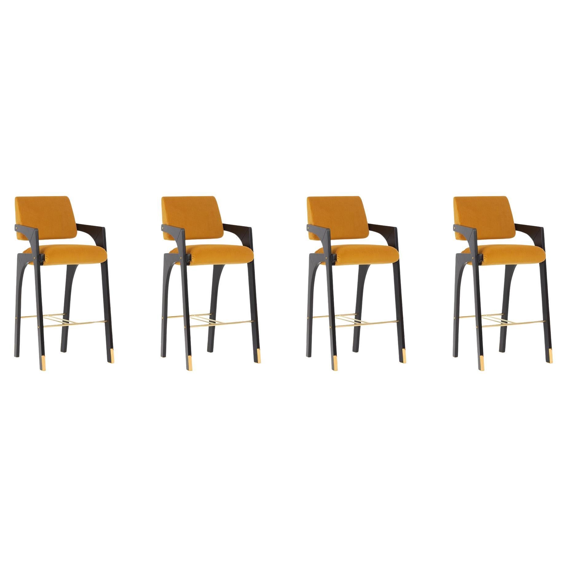 Set of 4 Arches Bar Stool, Smooth Velvet, Insidherland by Joana Santos Barbosa
