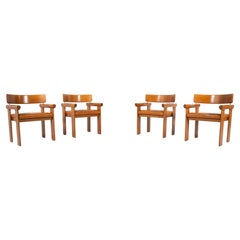 Set of 4 Architectural Armchairs, cognac leather, Italy