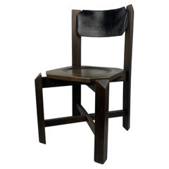 Set of 4 architectural brutalist dining chairs in beech wood, 1970s