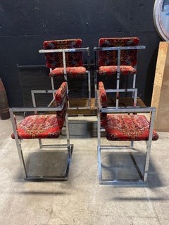 Set Of 4 Architectural Chrome Chairs upholstered in Teimani fabric