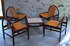 Set of 4 "Argos" Lounge Chairs & Matching Side Table by Baumann, France c. 1980