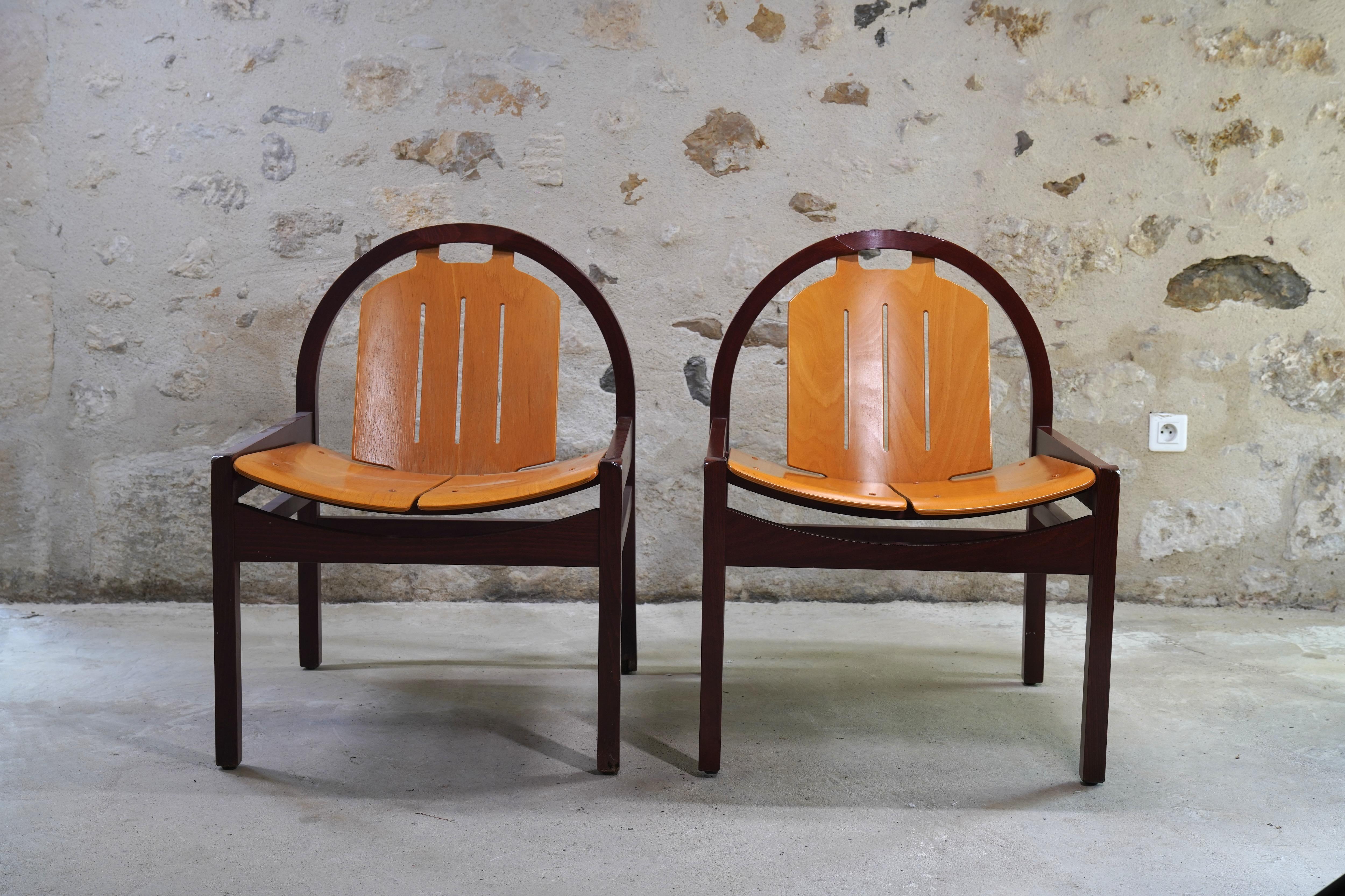 Mid-Century Modern Ensemble de 4 chaises longues Argos et table d'appoint assortie de Baumann, France vers 1980