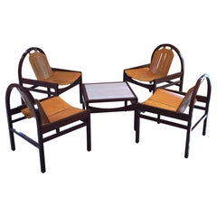 Retro Set of 4 "Argos" Lounge Chairs & Matching Side Table by Baumann, France c. 1980