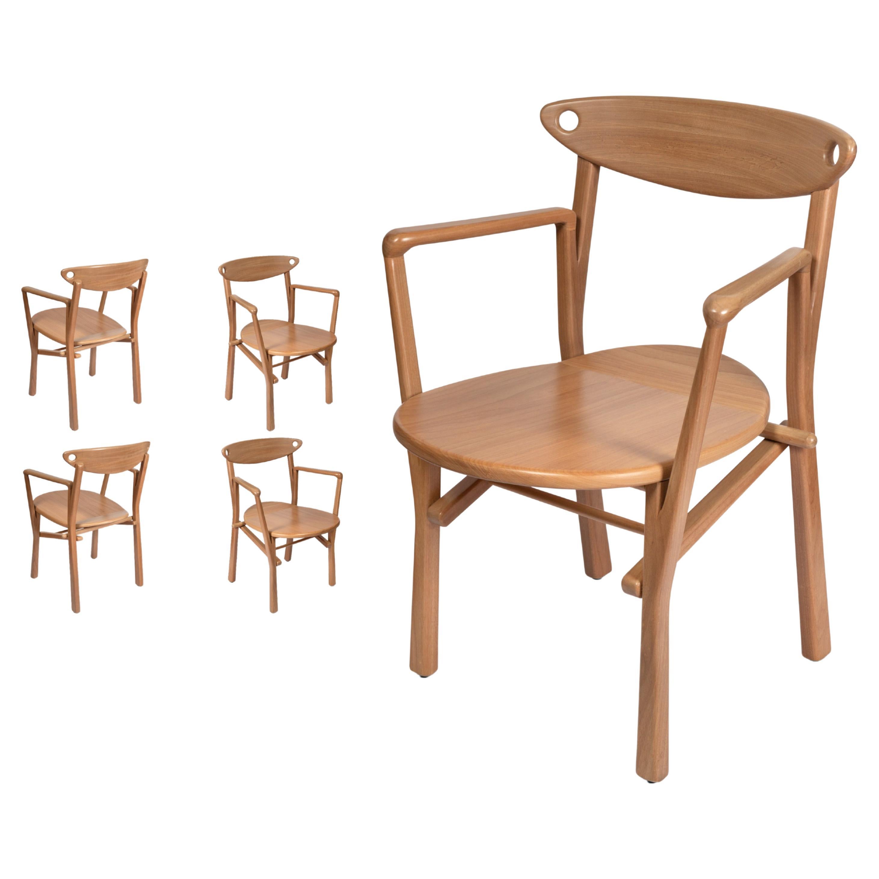 Set of 4 Armchair Chairs Laje in Natural Wood For Sale