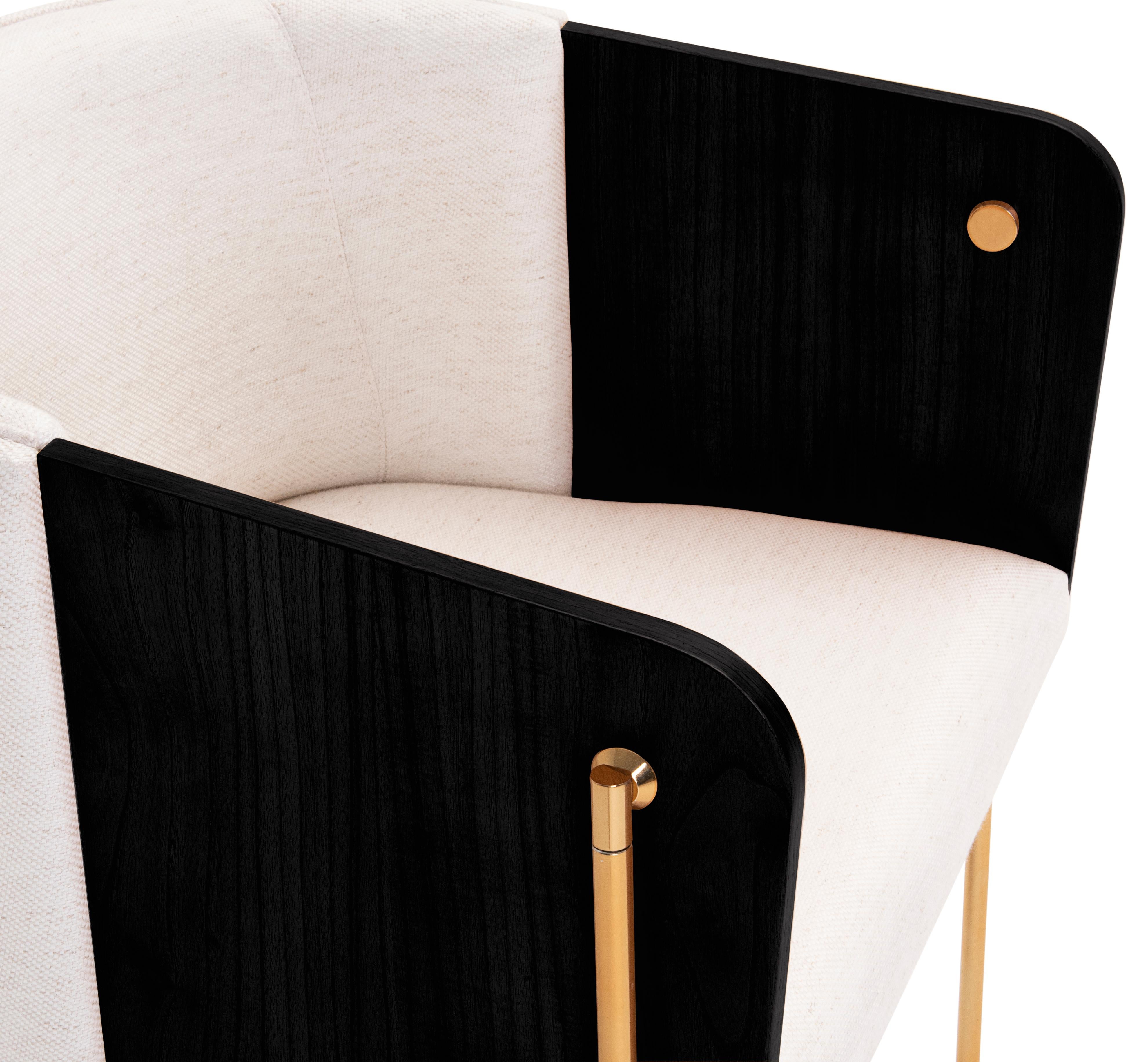 Brazilian Set of 4 Armchair in Black Wooden Multi-laminate Upholstered  Golden Four Feet For Sale