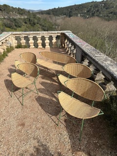 set of 4 armchairs and a bench from the 1950s