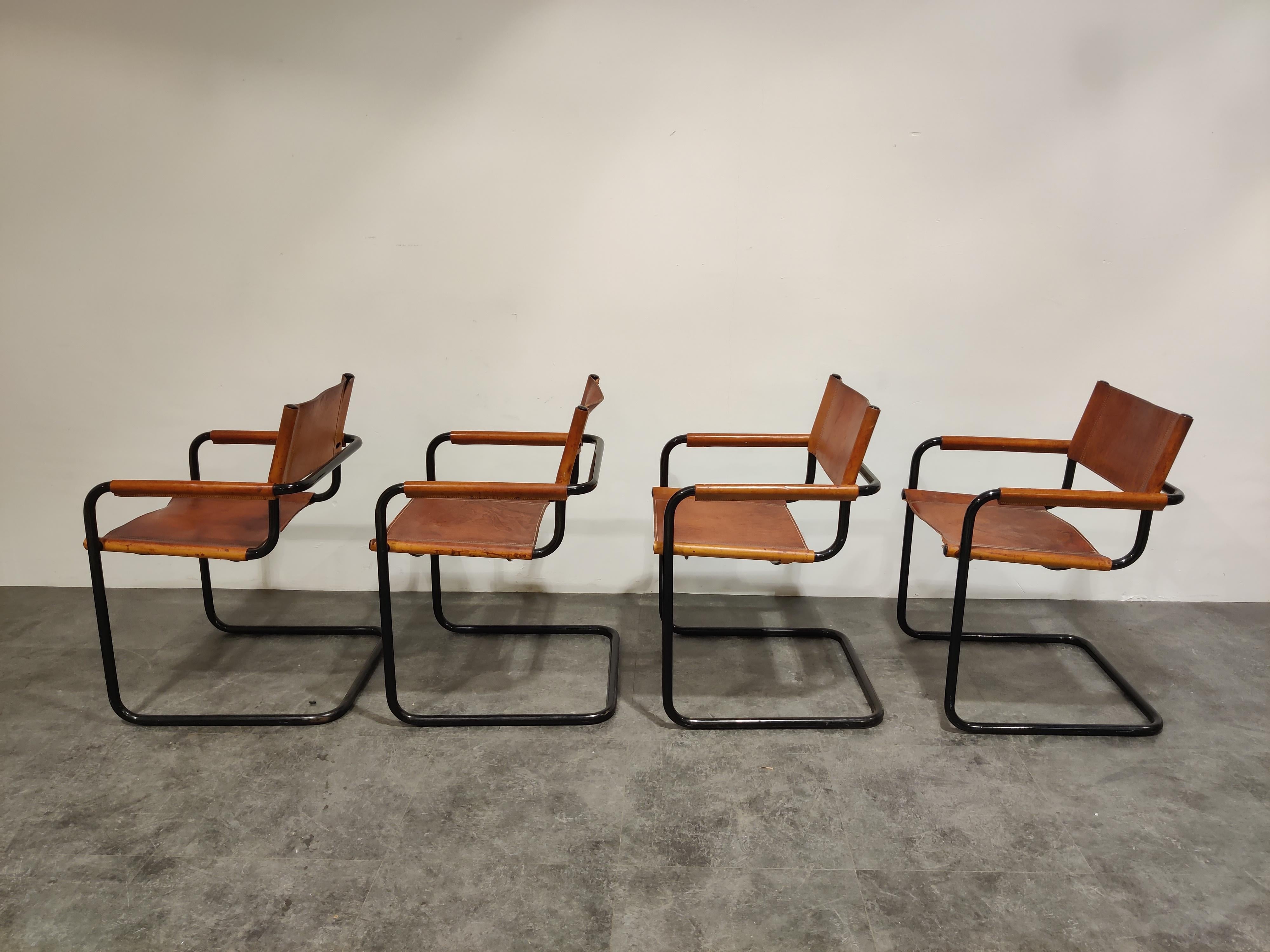 Bauhaus Set of 4 Armchairs by Mart Stam for Fasem, Model MG5, 1980s