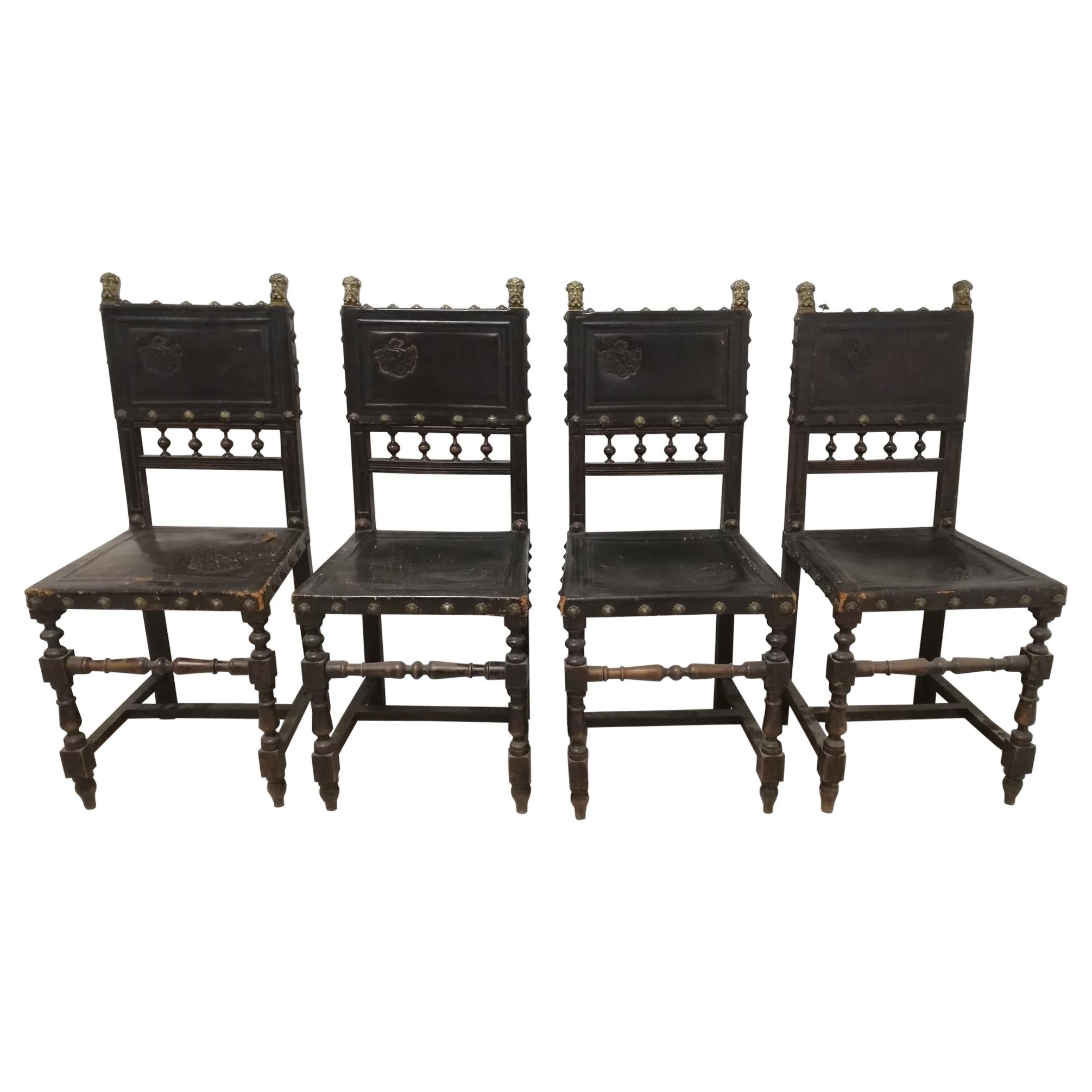 Set of 4 Armchairs from the 19th Century in Rennaisance Louis XVIII Style For Sale