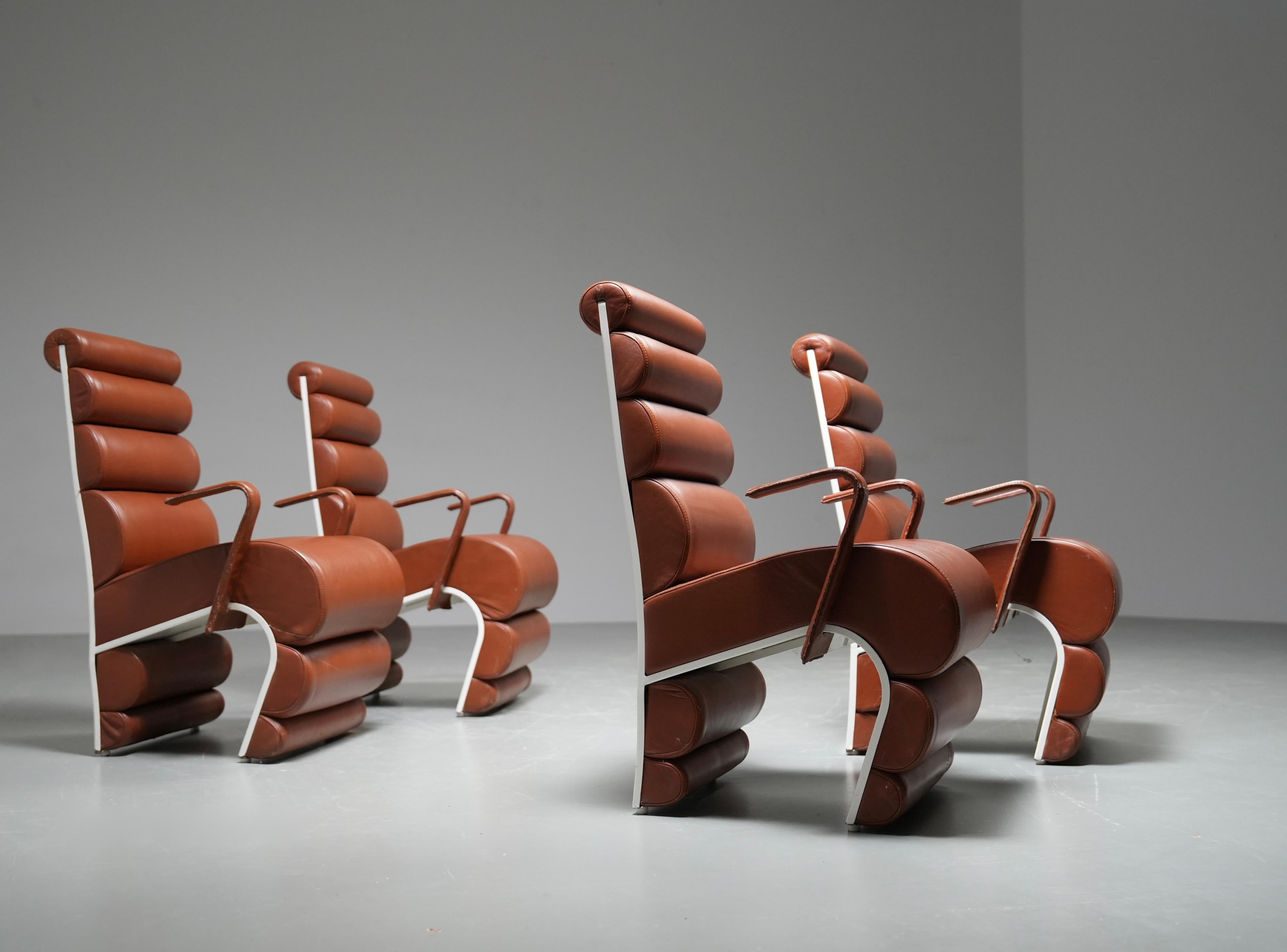 Set of 4 Armchairs in Metal and faux Leather, France, 1970s im Angebot 4