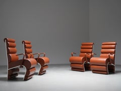 Set of 4 Armchairs in Metal and faux Leather, France, 1970s
