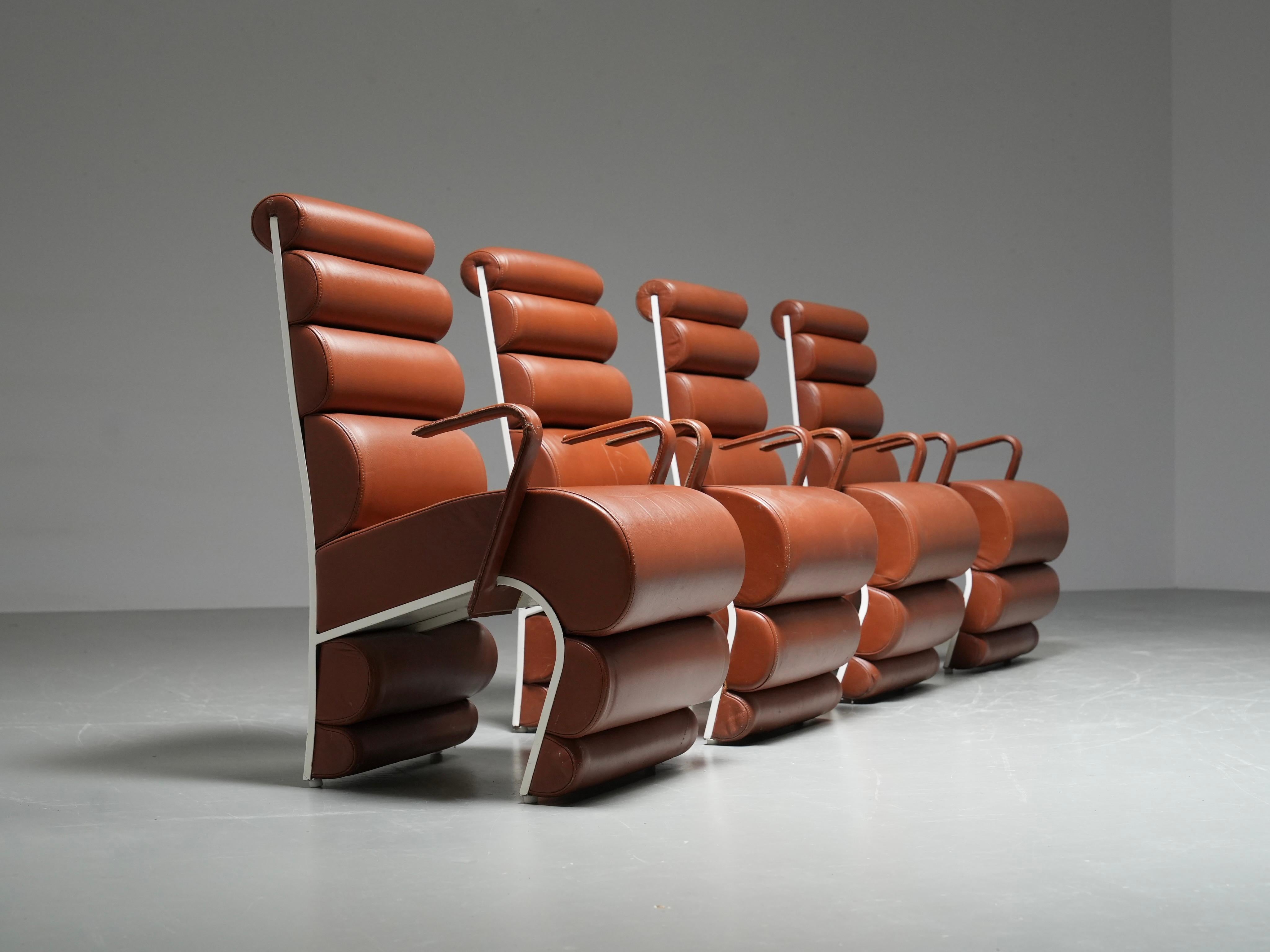 Set of 4 Armchairs in Metal and faux Leather, France, 1970s (Moderne der Mitte des Jahrhunderts) im Angebot