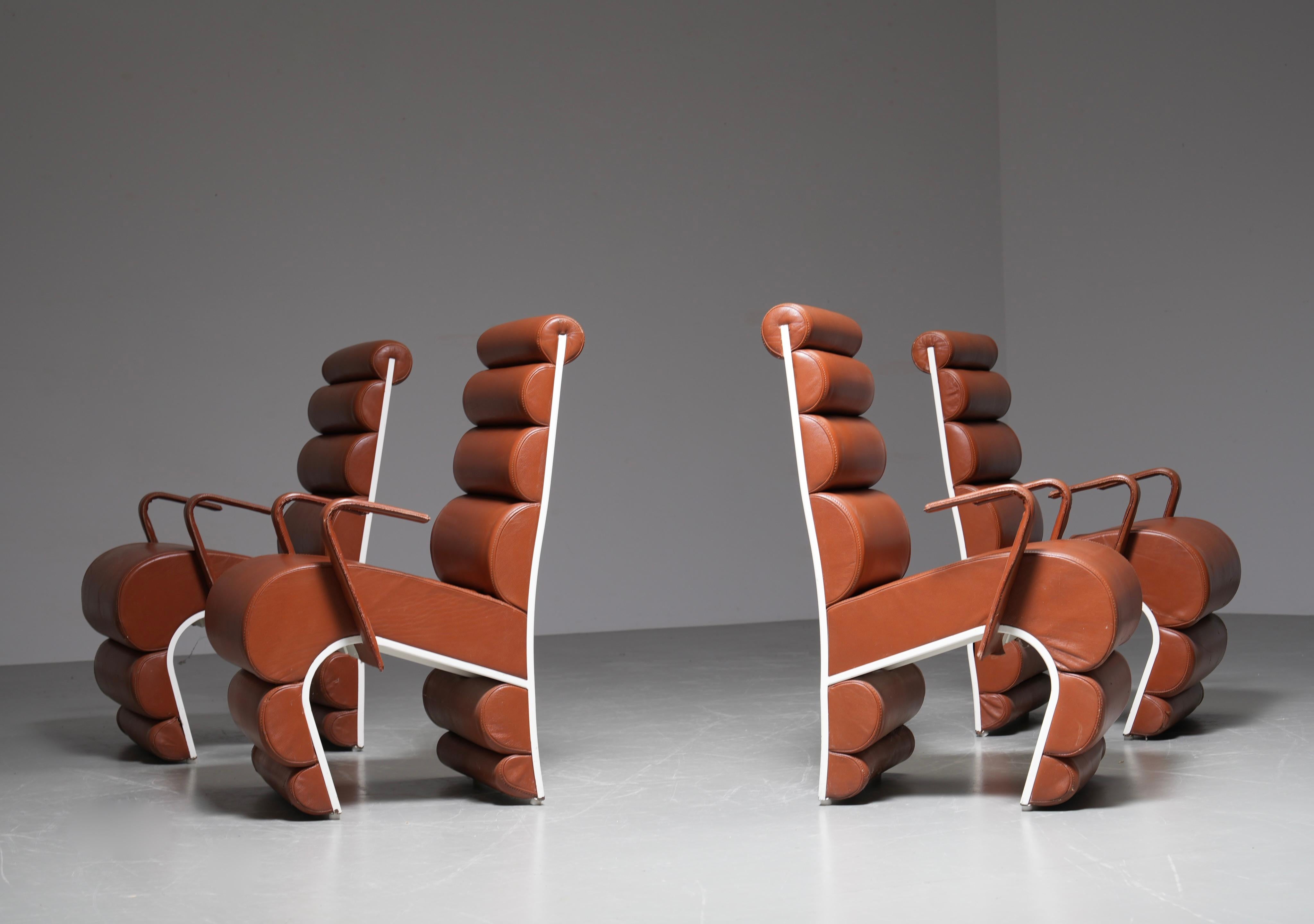 Set of 4 Armchairs in Metal and faux Leather, France, 1970s (Französisch) im Angebot