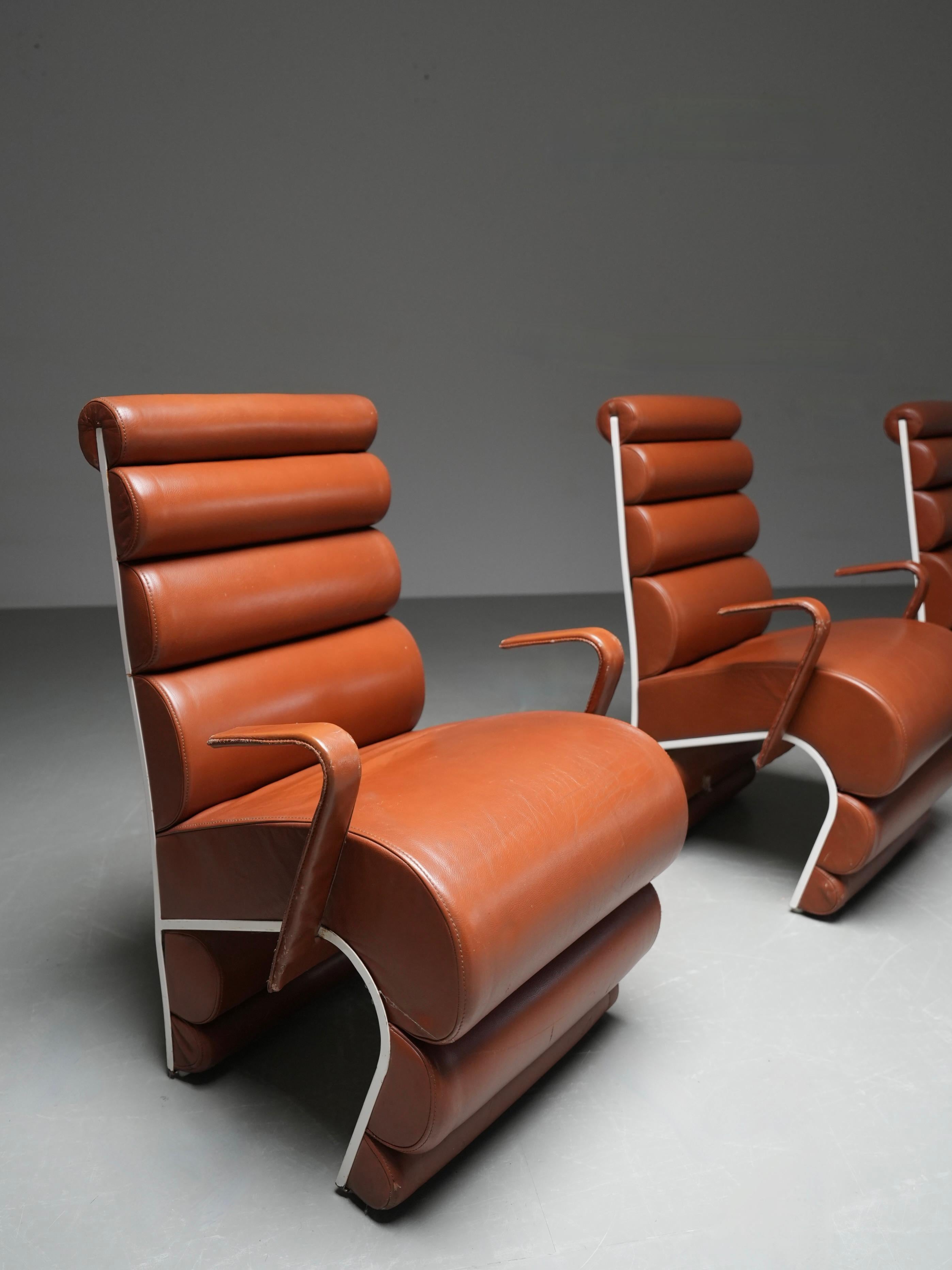 Set of 4 Armchairs in Metal and faux Leather, France, 1970s (Metall) im Angebot