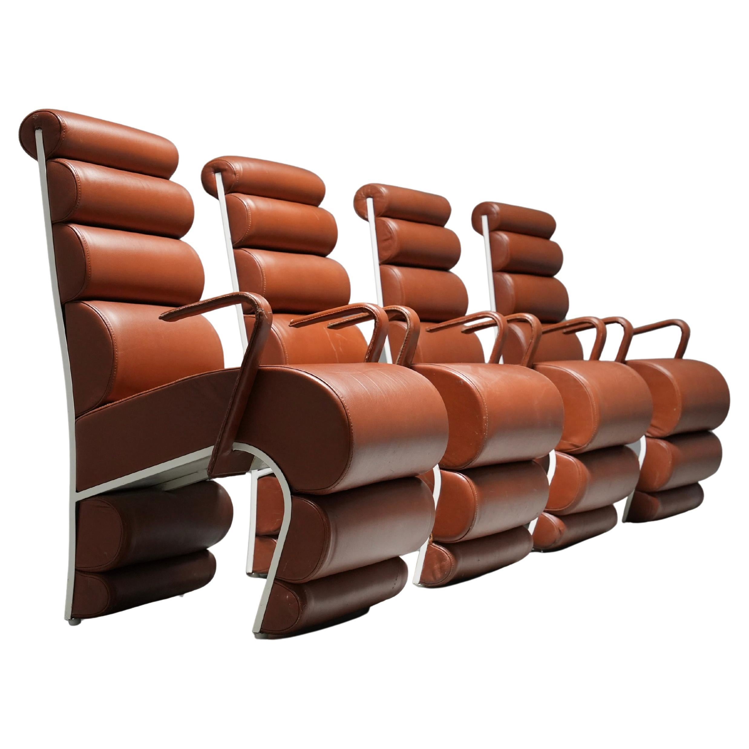 Set of 4 Armchairs in Metal and faux Leather, France, 1970s im Angebot