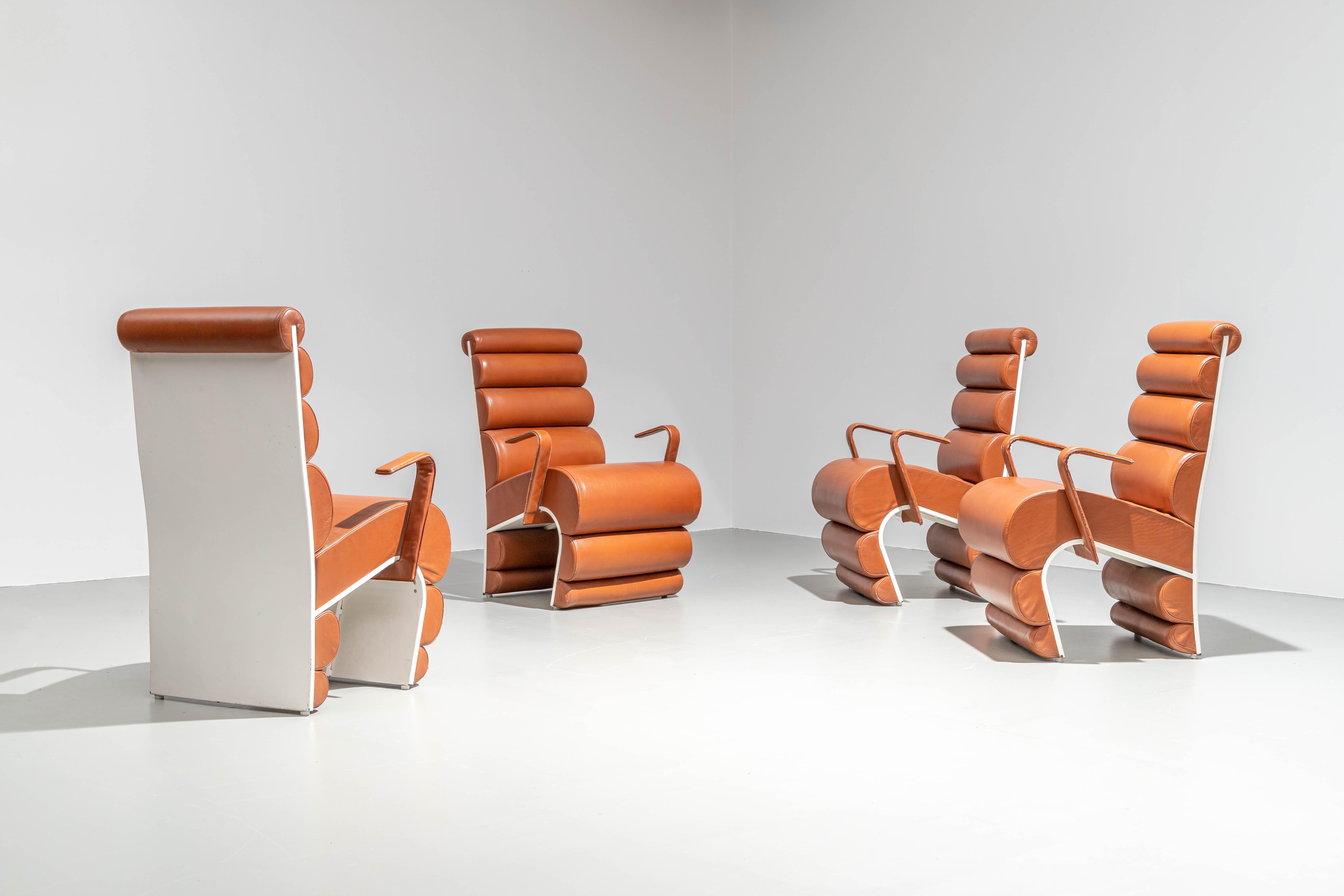 Set aus 4 Sesseln aus Metall und Leder, Frankreich, 1970er Jahre im Angebot 4
