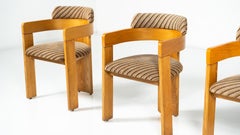 Set of 4 Armchairs, Wood and Fabric, Italy, 1970s
