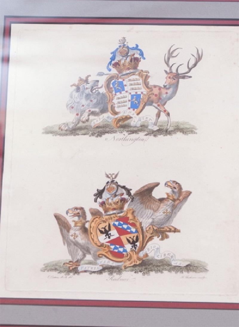 Paper Set of 4 Armorial Engravings by Charles Catton (1728-1798), England For Sale