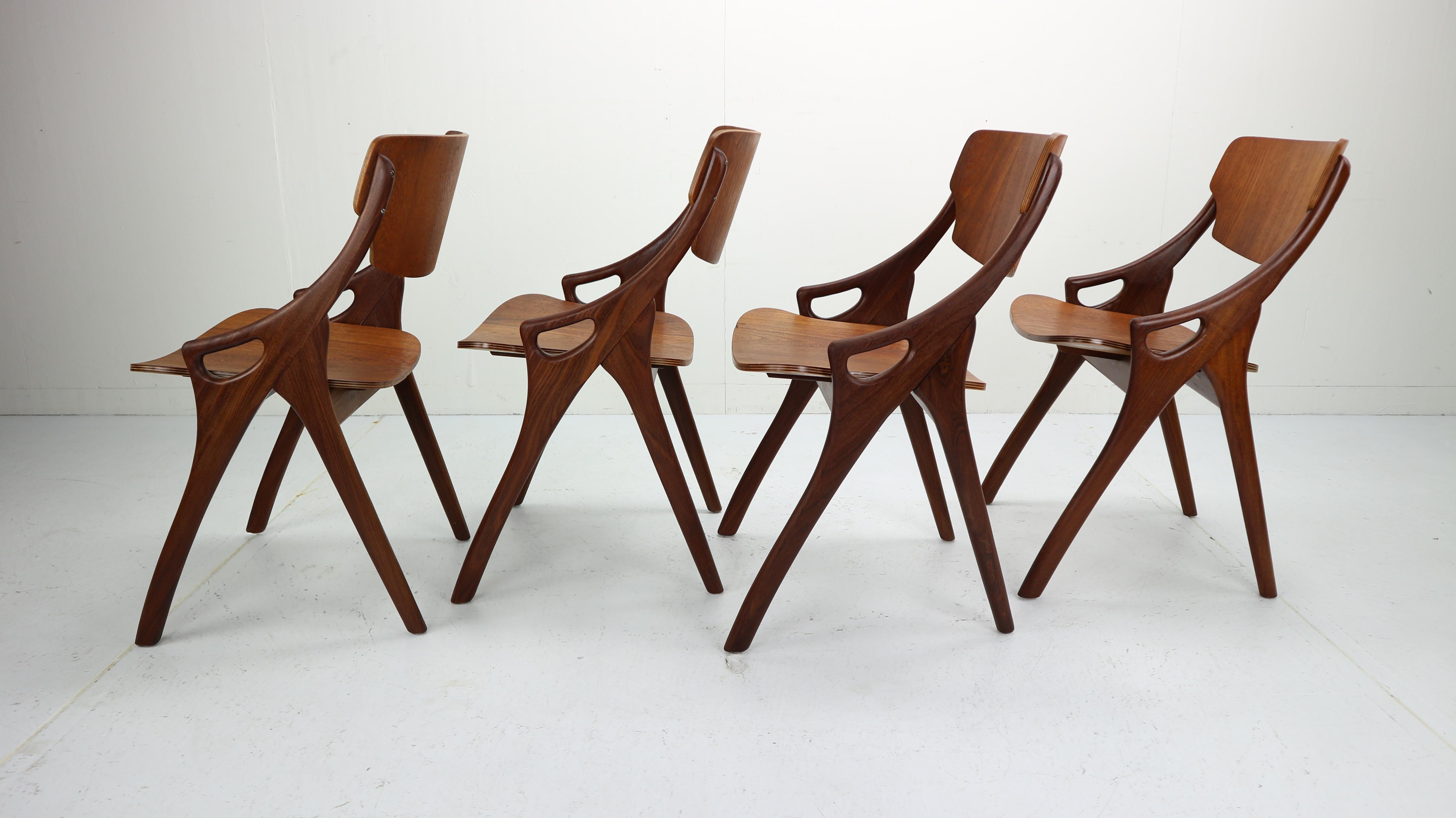Set of 4 Arne Hovmand Olsen for Mogens Kold Teak Dining Chairs, Denmark, 1960s 2