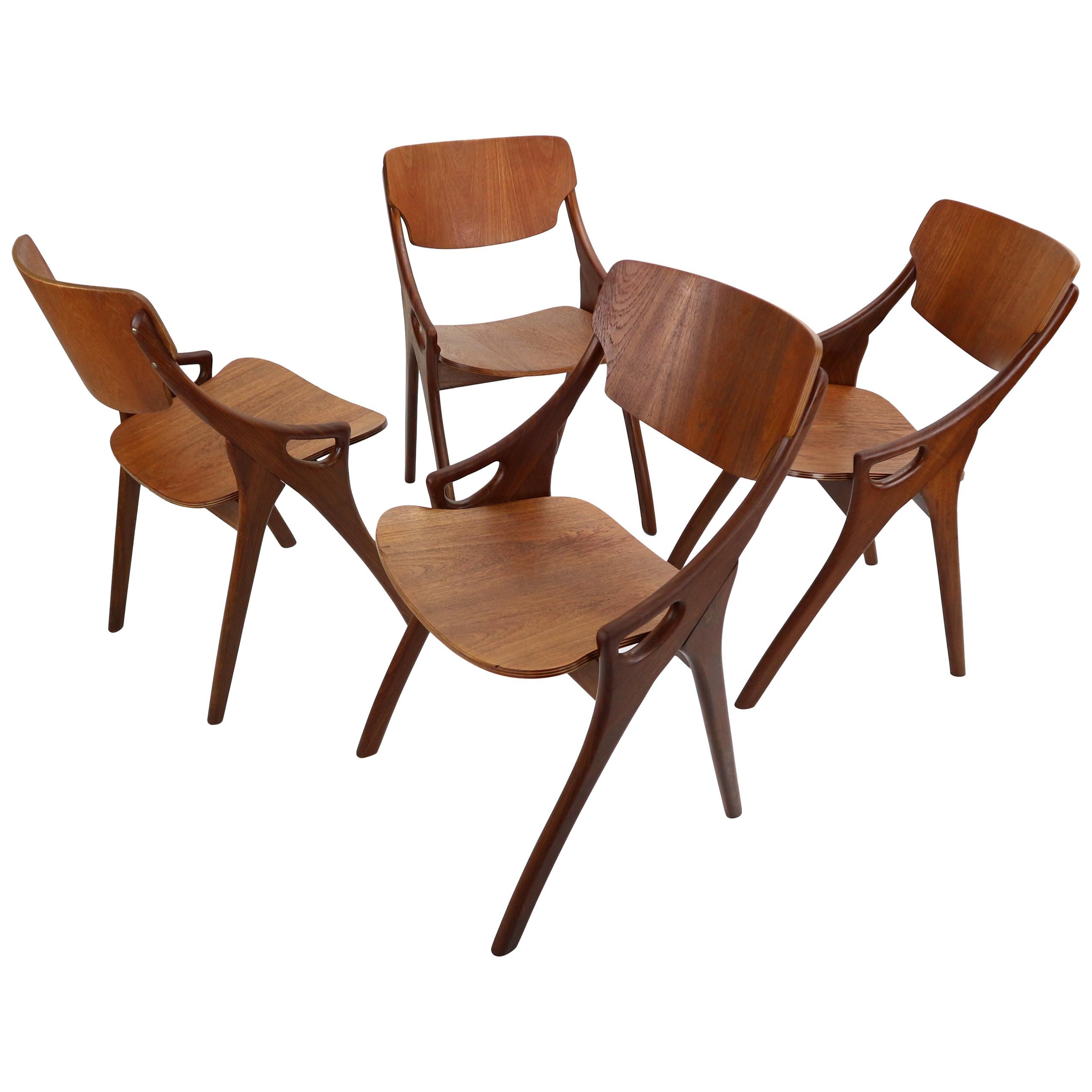 Set of 4 Arne Hovmand Olsen for Mogens Kold Teak Dining Chairs, Denmark, 1960s