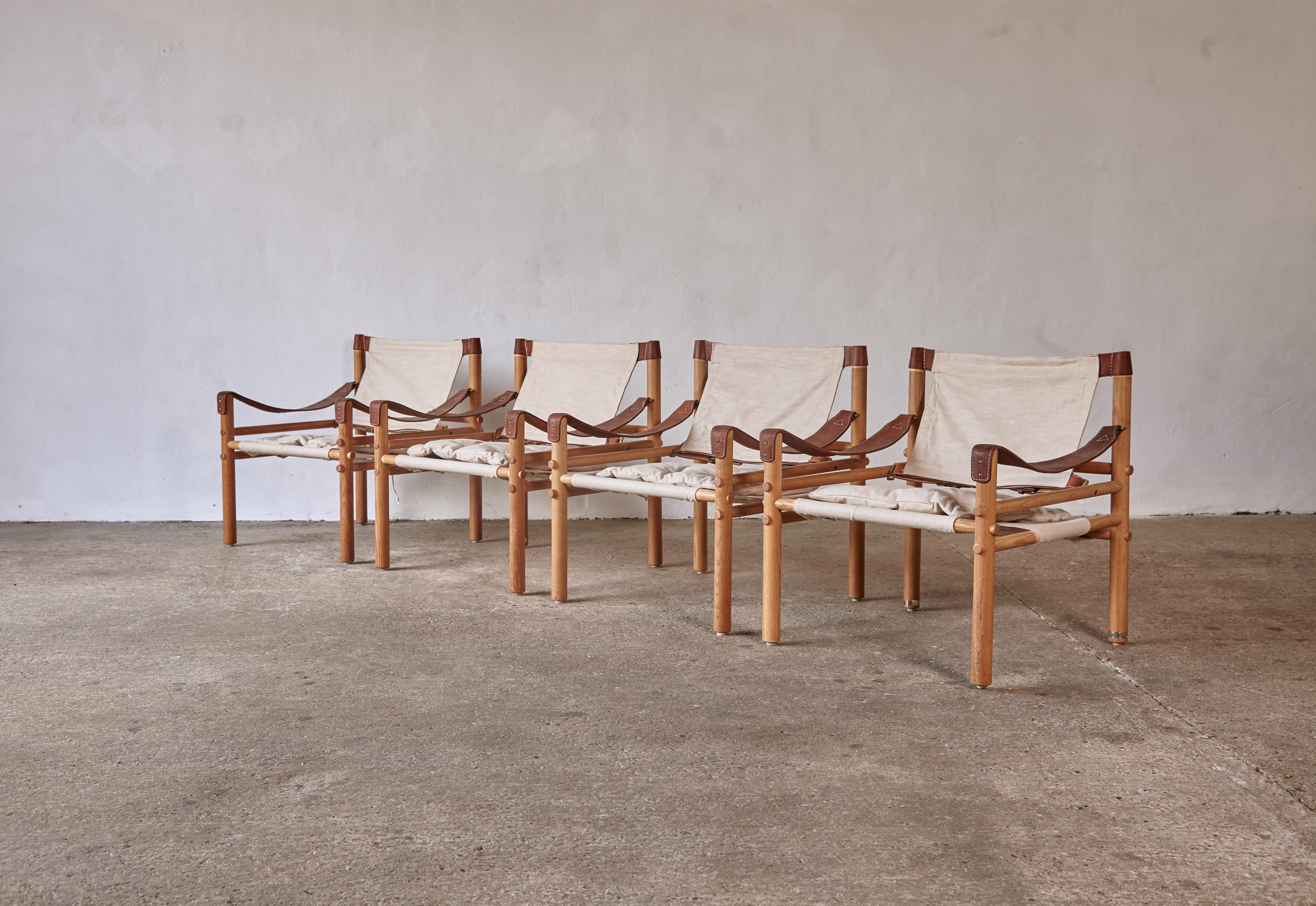 Scandinavian Modern Set of 4 Arne Norell Safari Sirocco Lounge Chairs, Norell Mobel, Sweden, 1970s