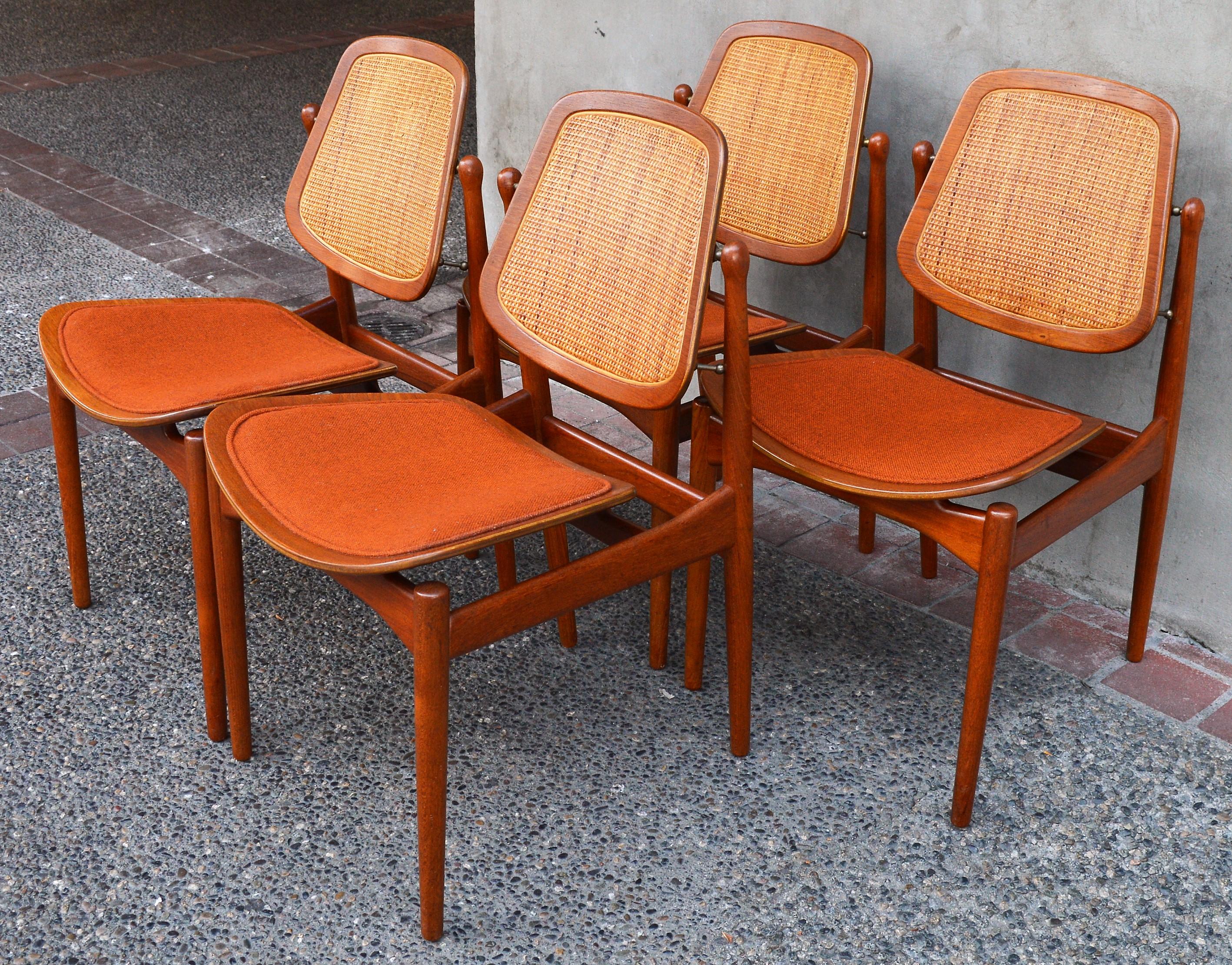 Danish Set of 4 Arne Vodder 1950s Teak and Cane Dining Chairs for France & Daverkosen
