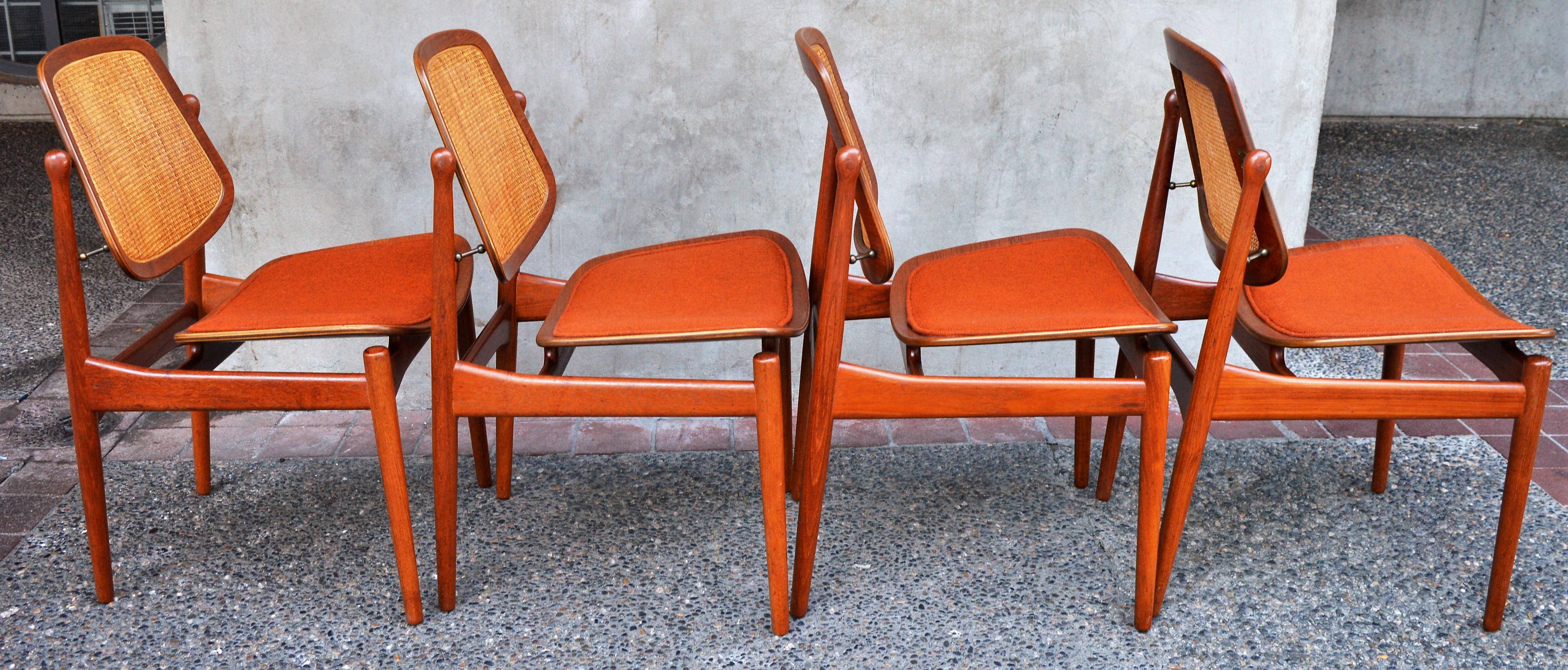 Set of 4 Arne Vodder 1950s Teak and Cane Dining Chairs for France & Daverkosen 1