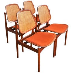 Set of 4 Arne Vodder 1950s Teak and Cane Dining Chairs for France & Daverkosen