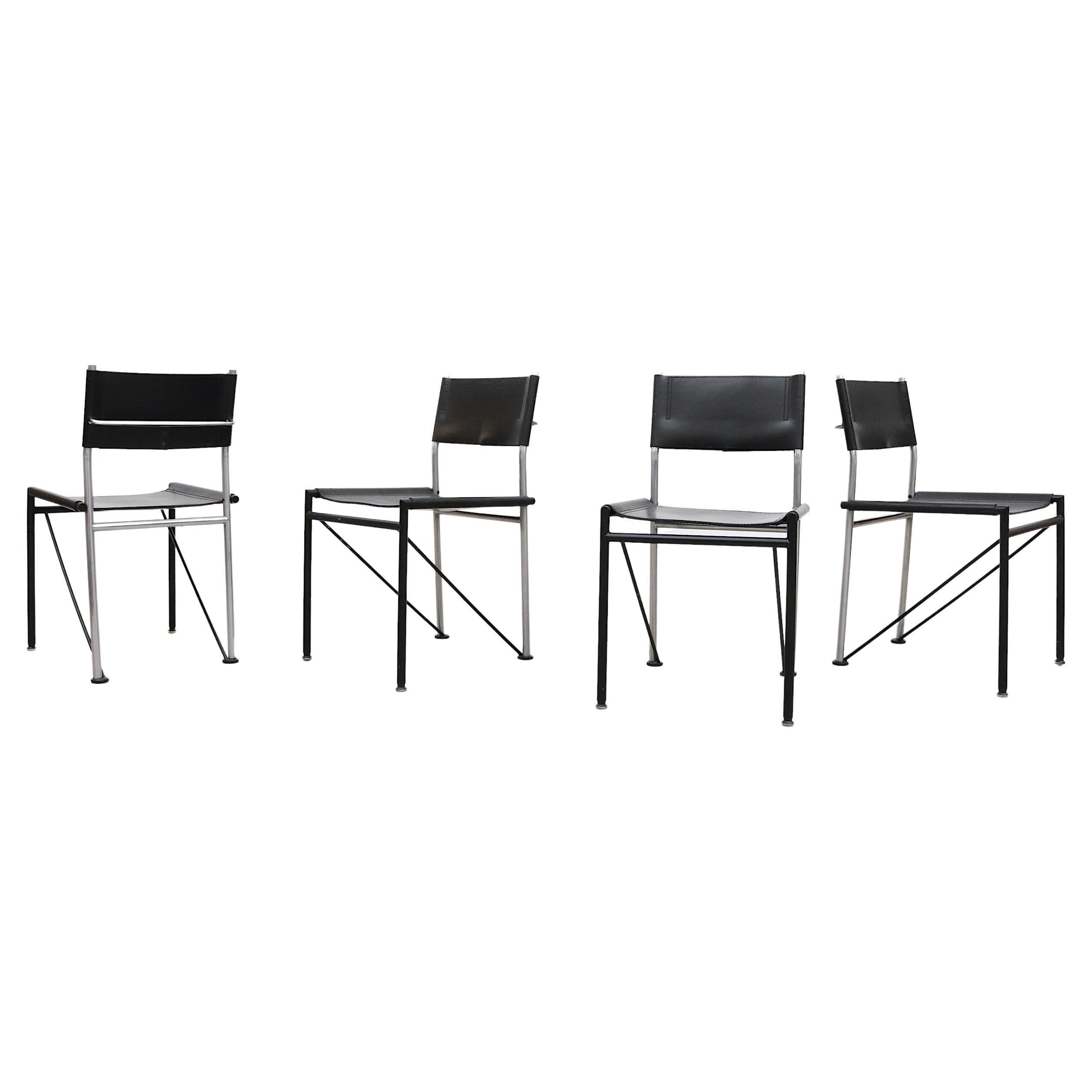 Set of 4 Arnold Merckx Black Leather Dining Chairs for Metaform